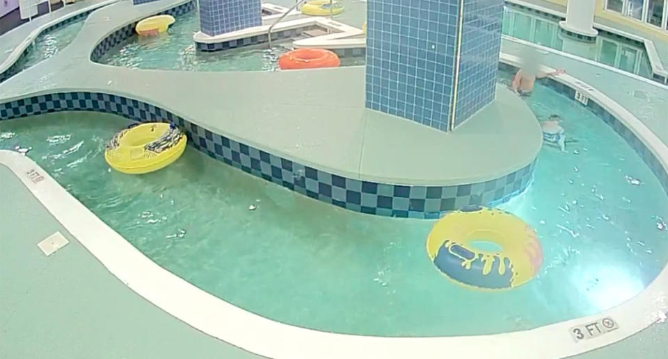 The boy can be seen diving down to remove the grate at the bottom of the hotel pool. Source: North Myrtle Beach Police