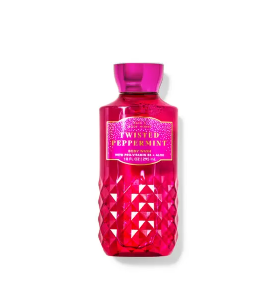 <p><a href="https://go.redirectingat.com?id=74968X1596630&url=https%3A%2F%2Fwww.bathandbodyworks.com%2Fp%2Ftwisted-peppermint-body-wash-026720775.html%3Fcgid%3Dbody-wash-shower-gel&sref=https%3A%2F%2F" rel="nofollow noopener" target="_blank" data-ylk="slk:Shop Now;elm:context_link;itc:0;sec:content-canvas" class="link ">Shop Now</a></p><p>Twisted Peppermint Body Wash</p><p>$4.95</p>