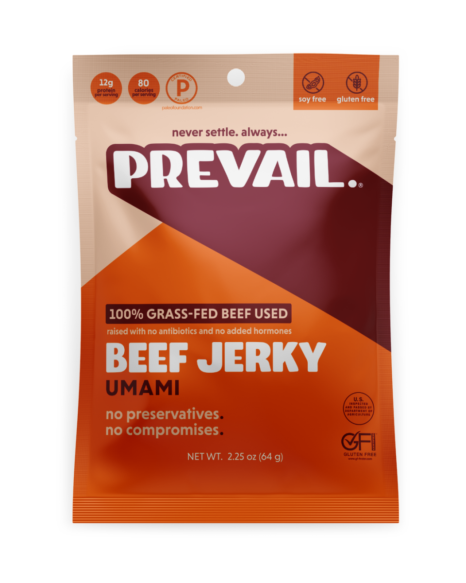 <p><strong>Prevail Beef Jerky</strong></p><p>prevailjerky.com</p><p><strong>$7.99</strong></p><p><a href="https://prevailjerky.com/collections/beef-jerky/products/teriyaki-beef-jerky" rel="nofollow noopener" target="_blank" data-ylk="slk:BUY NOW;elm:context_link;itc:0;sec:content-canvas" class="link ">BUY NOW</a></p><p>Testers liked that Prevail had interesting flavors, they weren't so overwhelming. The Umami was chewy (not too hard in texture) and just the right amount of sweet and smoky, while the Lemongrass was subtly in the Thai zone. Also cool: The brand uses 100% grass-fed beef, and coconut sugar (the Original flavor has 4g/serving), which is good for paleo dieters. And for those with allergies and sensitivities, it is also gluten-free, safe for celiac sufferers, soy-free and cane sugar-free too, with no added hormones, no added nitrates or preservatives.</p>