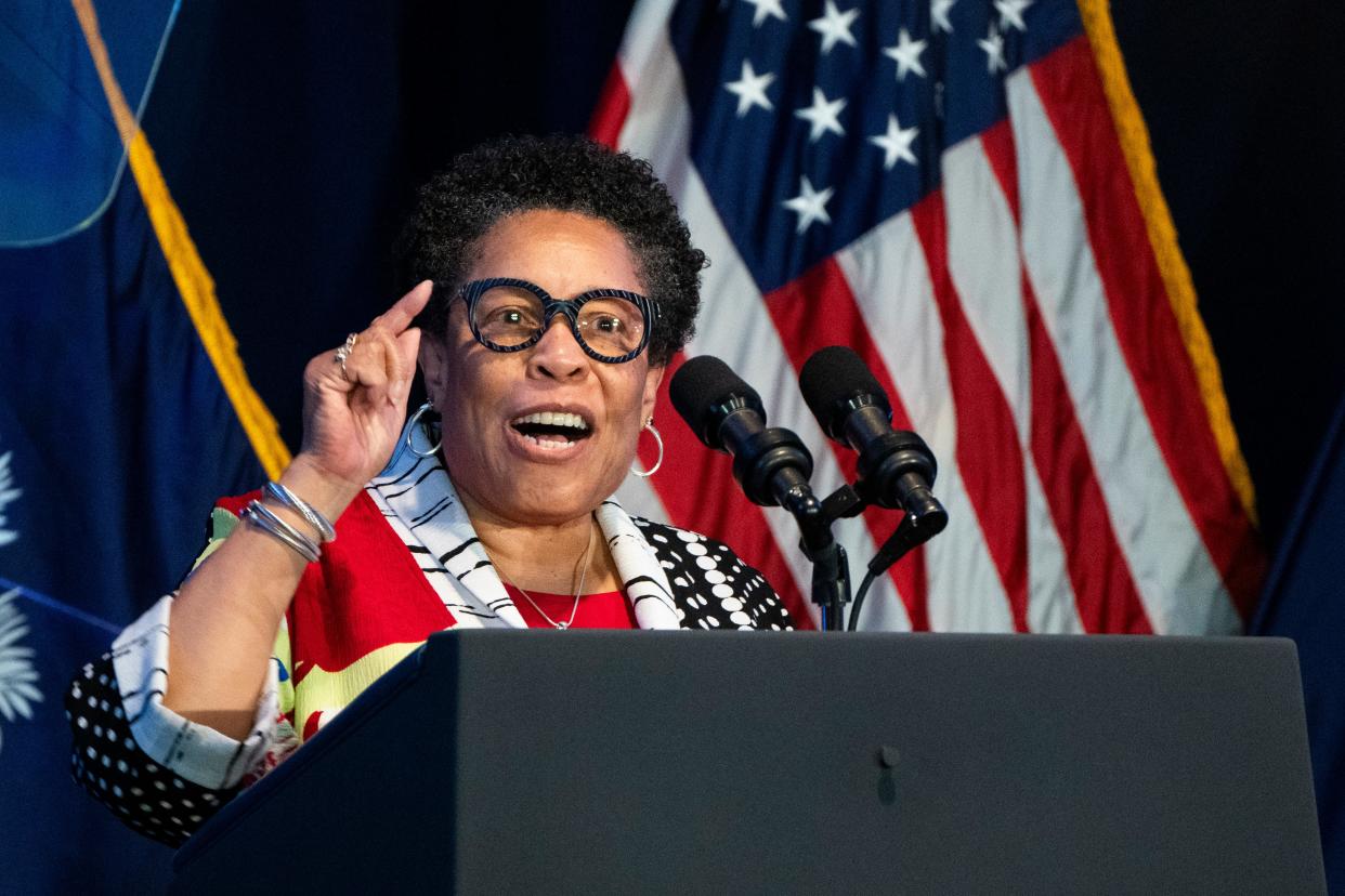 HUD Secretary Marcia Fudge spoke Jan. 27, 2024 at the "First in the Nation Dinner and Celebration" hosted by the South Carolina Democratic Party in Columbia, S.C.