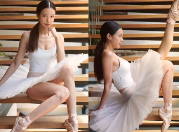 李元玲曬芭蕾辣照，在樓梯上擺出優美又性感的姿勢。（圖／翻攝自李元玲IG）