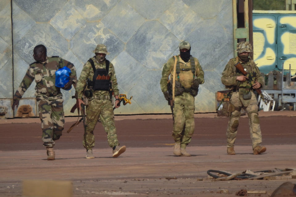 This undated photograph provided by the French military shows three Russian mercenaries in northern Mali. Russia's Wagner Group, a private military company led by Yevgeny Prigozhin, has played a key role in the fighting in Ukraine and also deployed its personnel to Syria, Central African Republic, Libya and Mali. (French Army via AP, File)