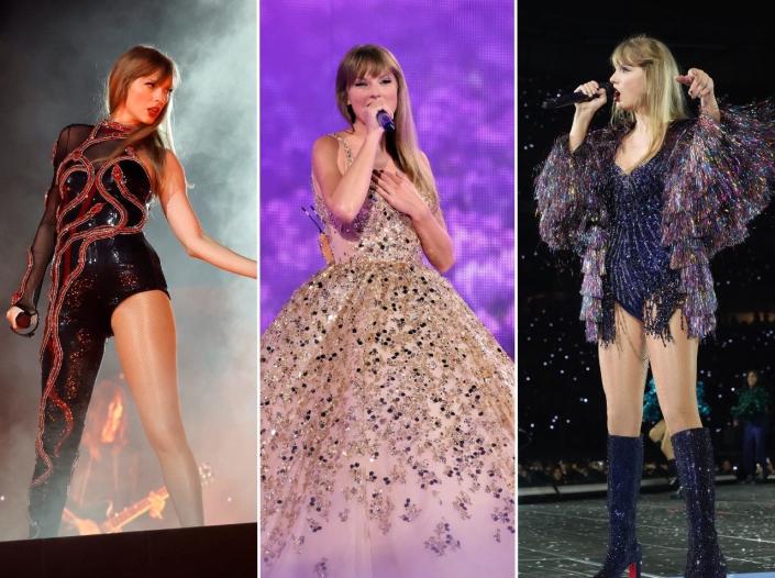Taylor Swift in various costumes during the opening night of her Eras tour in Glendale, Arizona on March 17, 2023.