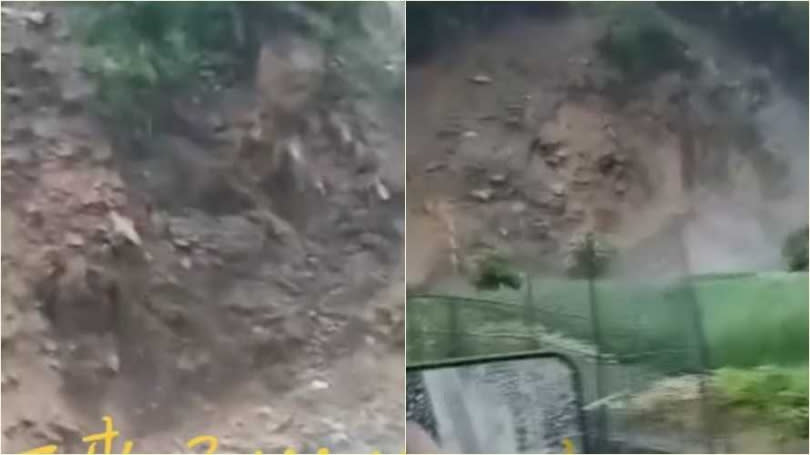 埔里「牛洞隧道」附近也被民眾目擊崩山土石流的狀況。（圖／翻攝自記者爆料網）