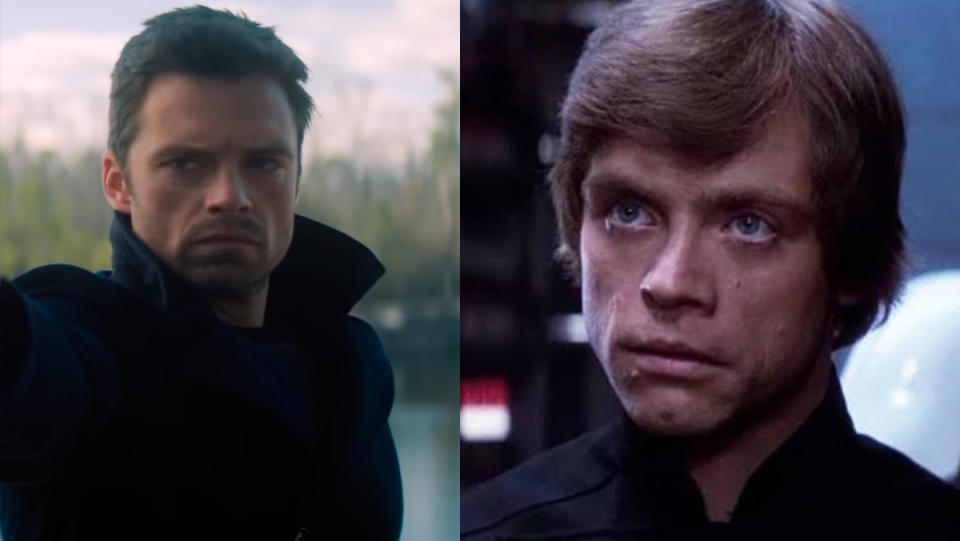 Sebastian Stan as Bucky Barnes greatly resembles Mark Hamill as Luke Skywalker in Return of the Jedi.