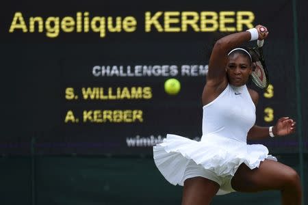 Britain Tennis - Wimbledon - All England Lawn Tennis & Croquet Club, Wimbledon, England - 9/7/16 USA's Serena Williams in action against Germany's Angelique Kerber in the womens singles final REUTERS/Toby Melville