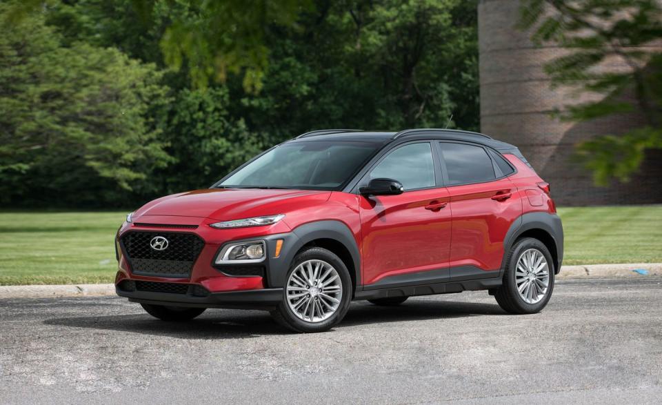 <p>Fun and funky on the outside, businesslike and cargo-ready on the inside: <a rel="nofollow noopener" href="https://www.caranddriver.com/hyundai/kona" target="_blank" data-ylk="slk:that's the Kona;elm:context_link;itc:0;sec:content-canvas" class="link ">that's the Kona</a> in a nutshell. With <a rel="nofollow noopener" href="https://www.caranddriver.com/reviews/2018-hyundai-kona-in-depth-review-cargo-space-and-storage" target="_blank" data-ylk="slk:room for only 14 carry-on suitcases;elm:context_link;itc:0;sec:content-canvas" class="link ">room for only 14 carry-on suitcases</a>, it is not the most practical crossover in the segment, but it is one of the more rewarding to drive, and it's characterful, which counts for something, right? With the same 19 cubic feet of space behind its rear seats as the Toyota C-HR and the same overall capacity of 14 carry-ons, the Hyundai edges out that Toyota thanks to its 10-cubic-foot advantage with all of its seats folded.</p>