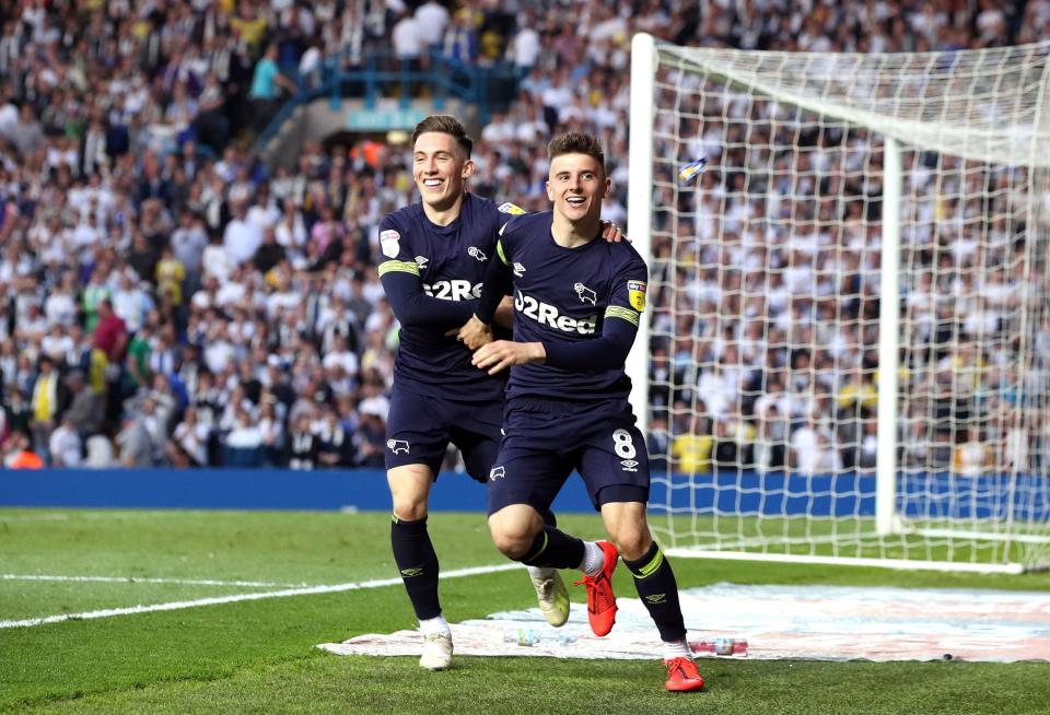 Mason Mount (right) impressed under Lampard at Derby last term (PA)