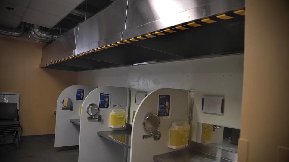 A view of the new hoods hanging over the booths where clients prepare and use drugs under supervision at Sandy Hill Community Health Centre's OASIS program.