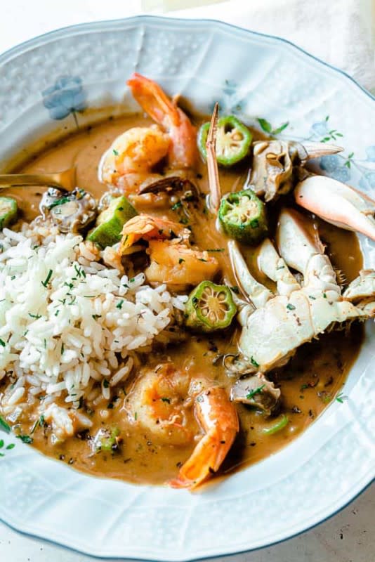 <p>Grandbaby Cakes</p><p>This generations-old Seafood Gumbo Recipe is chock-full of tender shrimp, oysters and crab meat swimming in a spiced broth that began with a deep roux.</p><p><strong>Get the recipe: <a href="https://grandbaby-cakes.com/seafood-gumbo-recipe/" rel="nofollow noopener" target="_blank" data-ylk="slk:Seafood Gumbo Recipe;elm:context_link;itc:0;sec:content-canvas" class="link rapid-noclick-resp">Seafood Gumbo Recipe</a></strong></p><p><strong>Related: <a href="https://parade.com/1325505/parade/shrimp-recipes/" rel="nofollow noopener" target="_blank" data-ylk="slk:111 Greatest Shrimp Recipe Hits;elm:context_link;itc:0;sec:content-canvas" class="link rapid-noclick-resp">111 Greatest Shrimp Recipe Hits</a></strong></p>