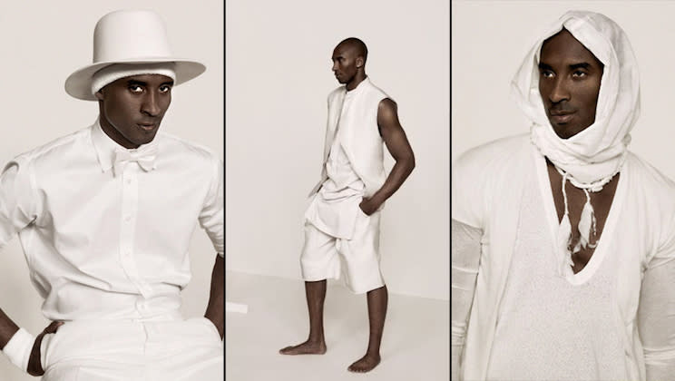 Kobe Bryant is a vision in white. (L.A. Times Magazine)