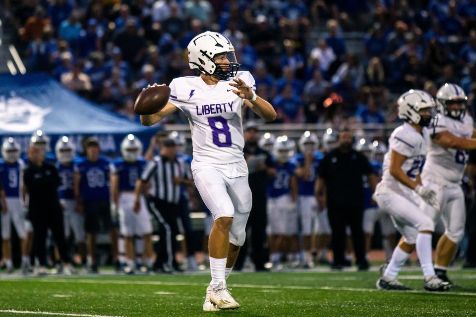 Iowa City Liberty quarterback Graham Beckman suffered a thigh bruise in the first half and missed the second half of Friday's game at Burlington. Cody Nichols rallied the Lightning to a 29-28 come-from-behind victory to clinch the district championship.