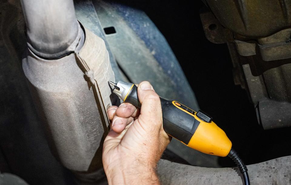 Etching a catalytic converter with a serial number may decrease the risk of it being stolen.