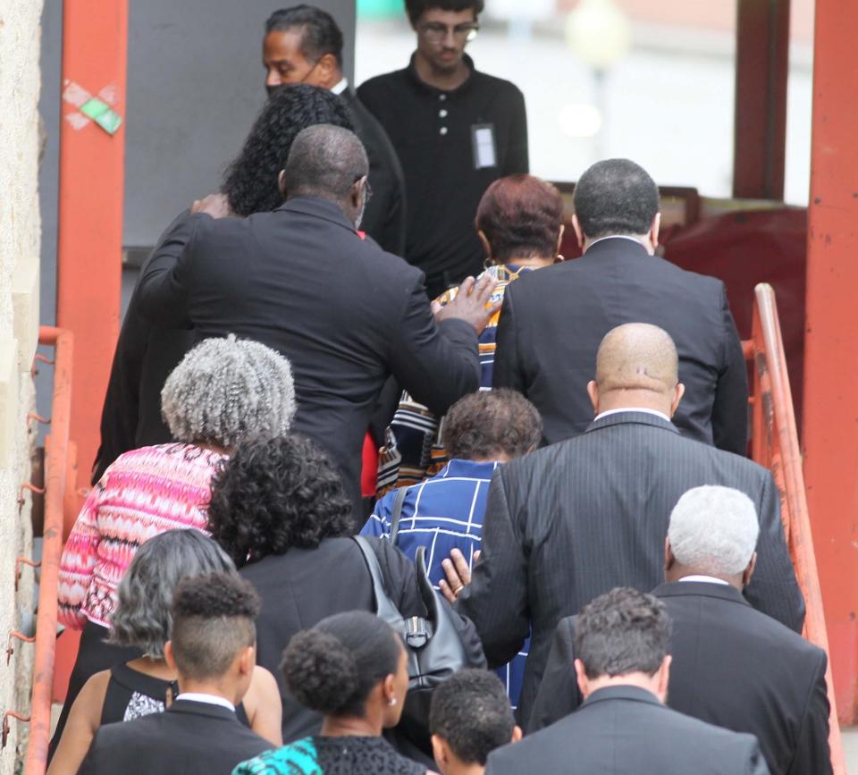 The family of Jayland Walker arrives for calling hours and his funeral at the Akron Civic Theatre on July 13.