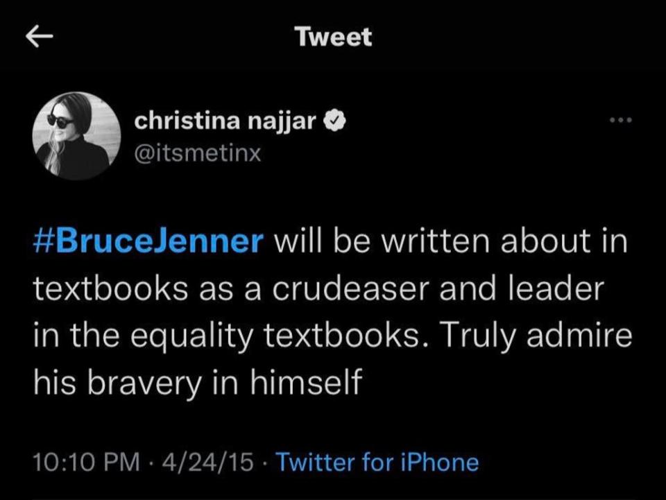 Najjar misgenders Caitlyn Jenner in resurfaced tweet (r/tinxsnark)