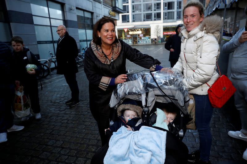 Sinn Fein leader Mary Lou McDonald meets with members of the public in Dublin