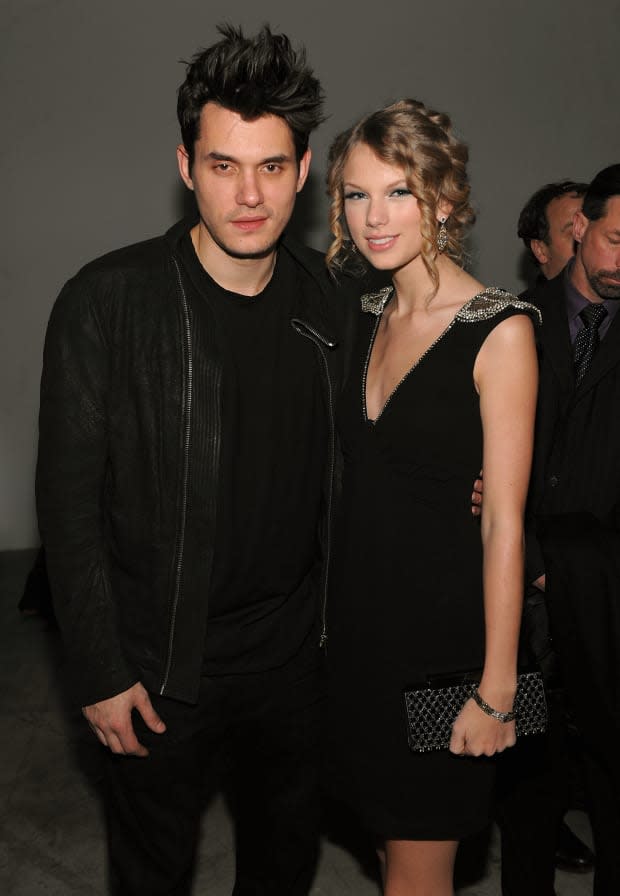 <p> Taylor Swift poses with <strong><a href="https://parade.com/tag/john-mayer" rel="nofollow noopener" target="_blank" data-ylk="slk:John Mayer;elm:context_link;itc:0;sec:content-canvas" class="link ">John Mayer</a></strong> at a VEVO launch party on Dec. 8, 2009. The pair collaborated on his song "Half of My Heart"—and he'd later inspire her hit "Dear John."</p><p>Dimitrios Kambouris/Getty Images for VEVO</p>