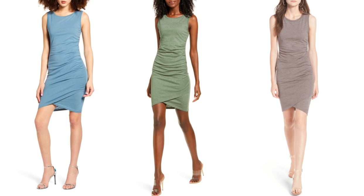 Leith Ruched Body-Con Tank Dress. Images via Nordstrom.