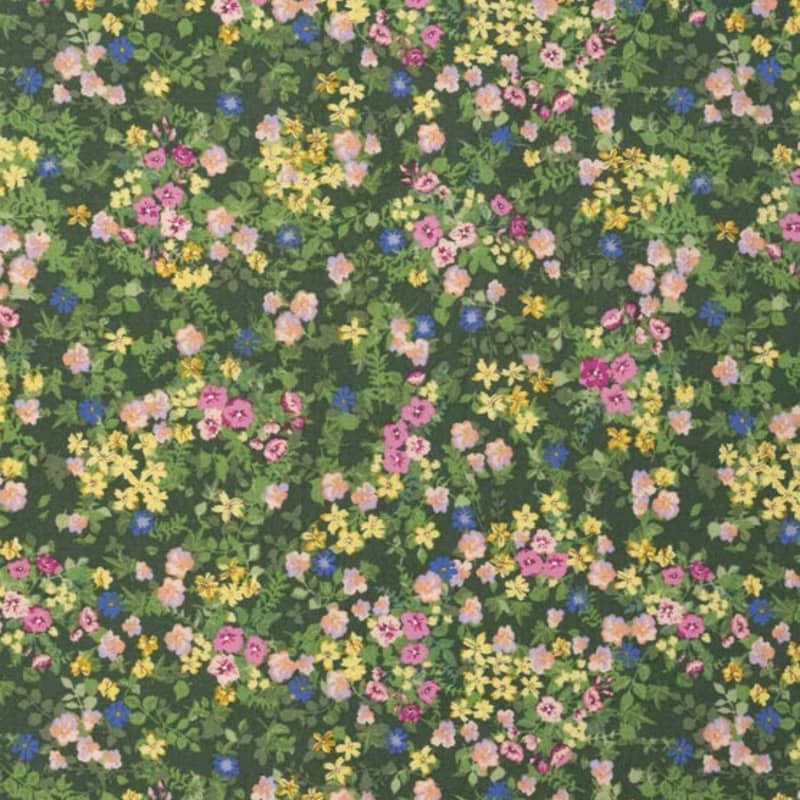 Floral on Green Cotton Fabric