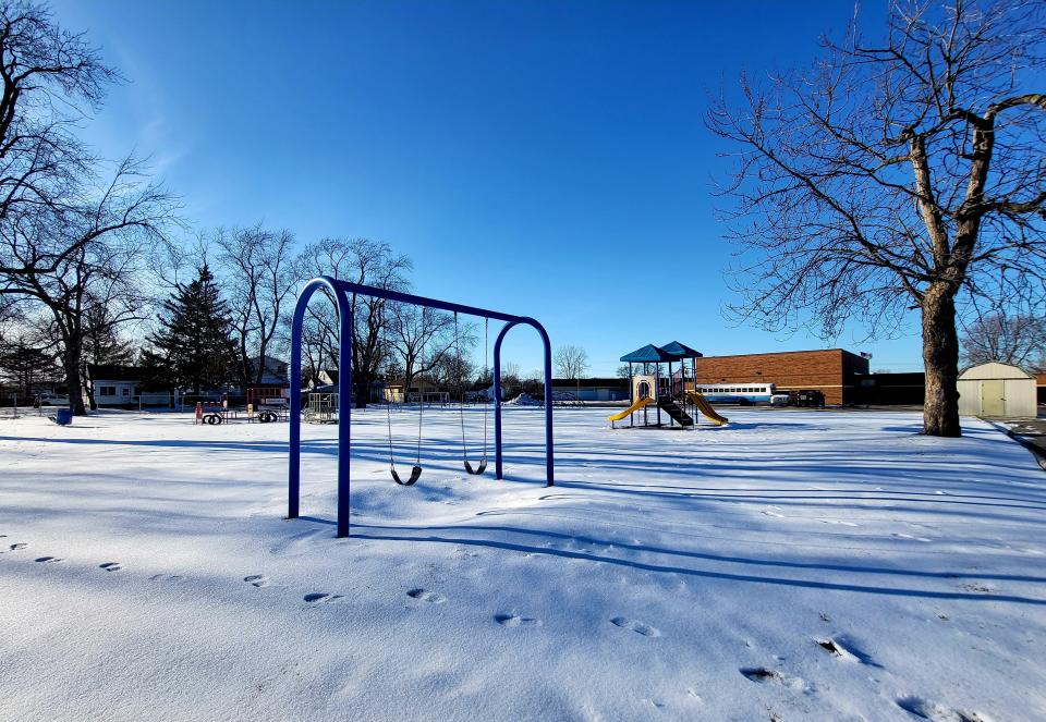 The playground behind the Harrison Center, the Port Huron Area Schools site at 55 15th St., on Tuesday, Feb. 28, 2023. SONS Outreach, which is still working through a deal to buy the property, maintains the site will remain accessible to the surrounding Harrison Pointe neighborhood as a park.