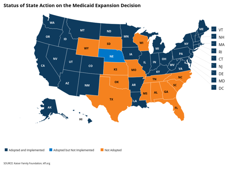 36 states and D.C. have adopted the Medicaid expansion. (Chart: Kaiser Family Foundation)