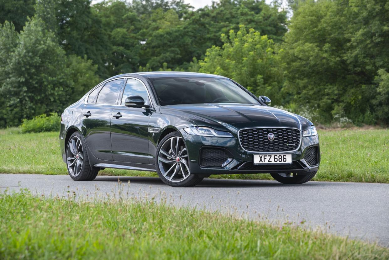 Berlin, Germany - 20 July, 2021: Jaguar XF parked on a road. This model is one of the most popular vehicles in Jaguar offer.