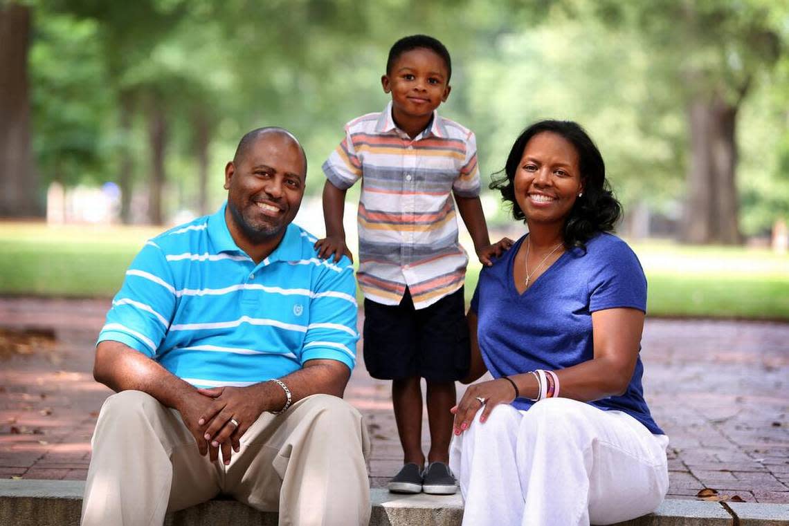 “Little Thomas” Penson stands with dad Thomas and mom Nikki McCray-Penson. Gerry Melendez/gmelendez@thestate.com