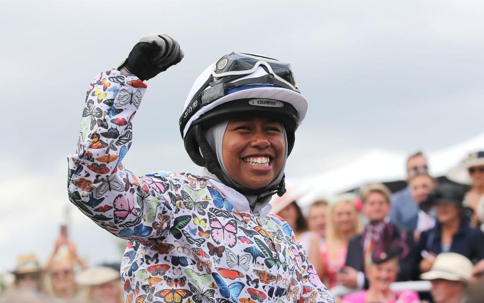 Khadijah Mellah, who became the first hijab-wearing jockey to win the Magnolia Cup in 2019 - PA