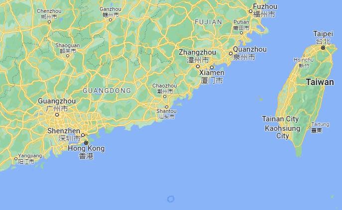 Guangdong Province is seen on China's mainland, north of Hong Kong. / Credit: Google Maps