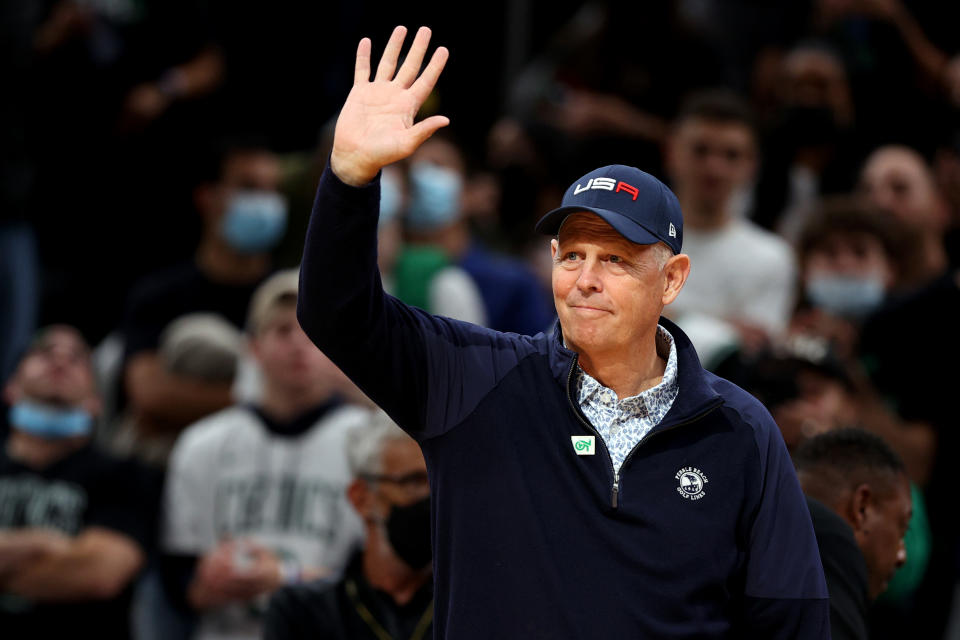 Former Celtics player and executive Danny Ainge acknowledged the TD Garden crowd before Boston's home opener in October. (Maddie Meyer/Getty Images)