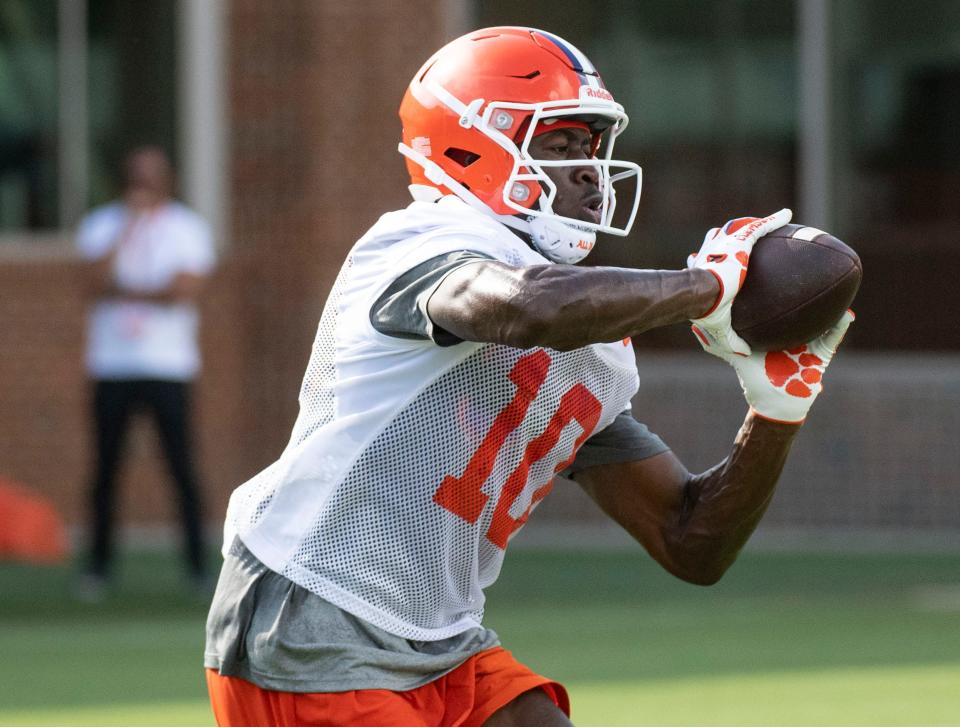 Clemson wide receiver Joseph Ngata (10) at the Allen N. Reeves Football Complex during practice in Clemson, S.C. Friday, August 5, 2022.