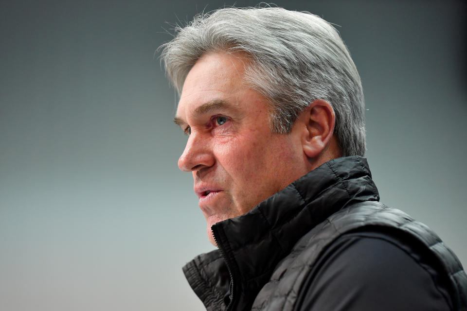 INDIANAPOLIS, INDIANA - FEBRUARY 25: Head coach Doug Pederson of the Philadelphia Eagles, now with the Jacksonville Jaguars, interviews during the first day of the NFL Scouting Combine at Lucas Oil Stadium on February 25, 2020 in Indianapolis, Indiana. (Photo by Alika Jenner/Getty Images)