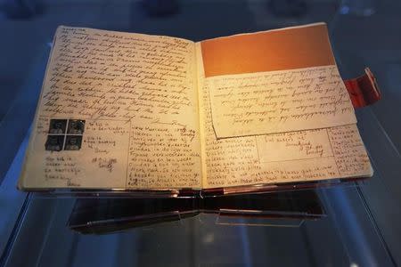 The well-known first diary of Anne Frank sits on display in the Anne Frank House in Amsterdam April 28, 2010. REUTERS/Cris Toala Olivares