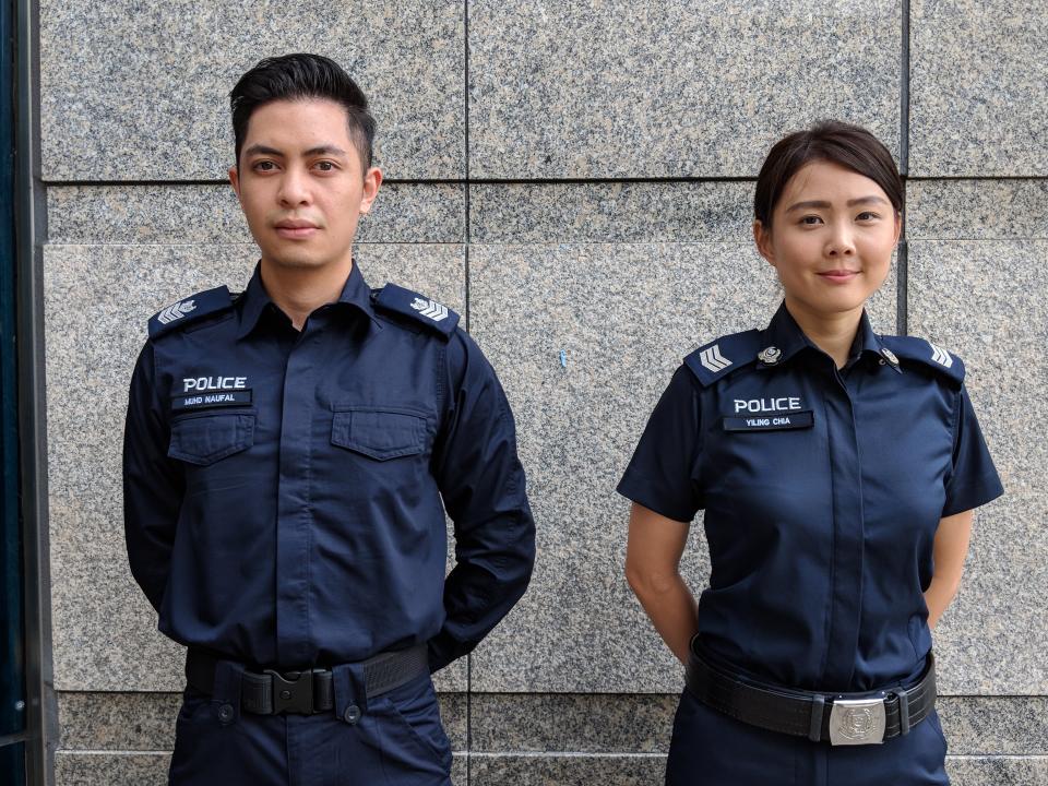 New uniforms of the SPF special unit forces (left) and ground response force officers. (PHOTO: Wong Casandra/Yahoo News Singapore)