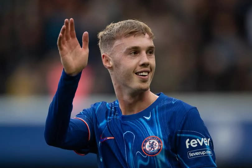 Chelsea star Cole Palmer celebrates one of his four goals against Brighton.