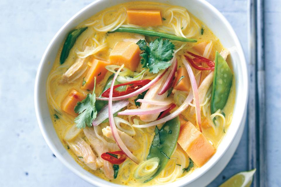 Spicy Curry Noodle Soup with Chicken and Sweet Potato