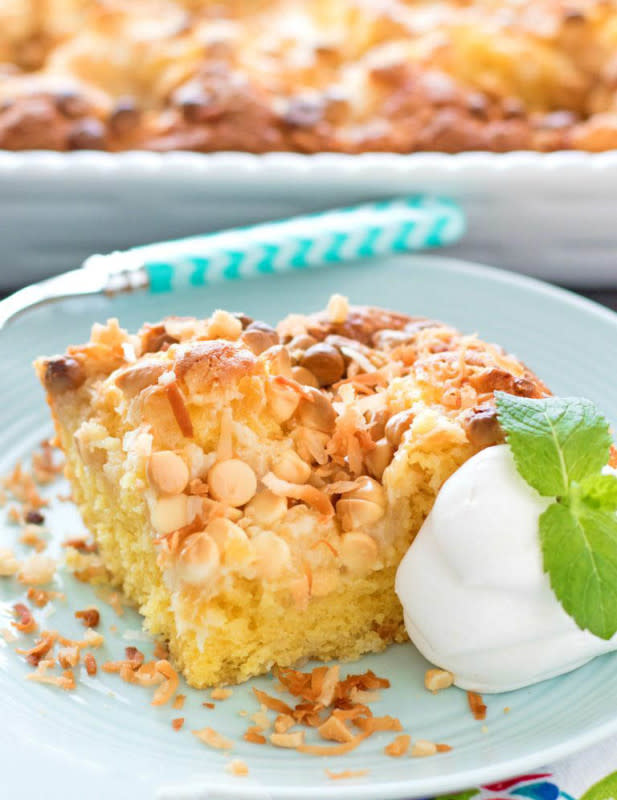 <p>Melissa's Southern Style Kitchen</p><p>Tropical flavors for Thanksgiving? Why not? This island-inspired Hawaiian Earthquake Cake is filled with crushed pineapple, shredded coconut, toasted macadamia nuts and white chocolate chips.</p><p><strong>Get the recipe: </strong><a href="https://www.melissassouthernstylekitchen.com/hawaiian-earthquake-cake/" rel="nofollow noopener" target="_blank" data-ylk="slk:Hawaiian Earthquake Cake;elm:context_link;itc:0;sec:content-canvas" class="link rapid-noclick-resp"><strong>Hawaiian Earthquake Cake</strong></a></p>