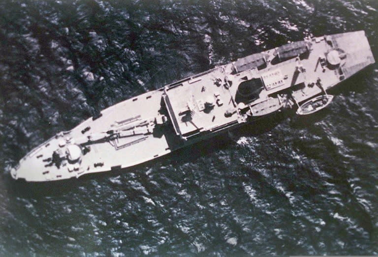 A Chinese ship is seen inside the Manila-claimed Mischief Reef, part of the Spratly Islands in the South China Sea