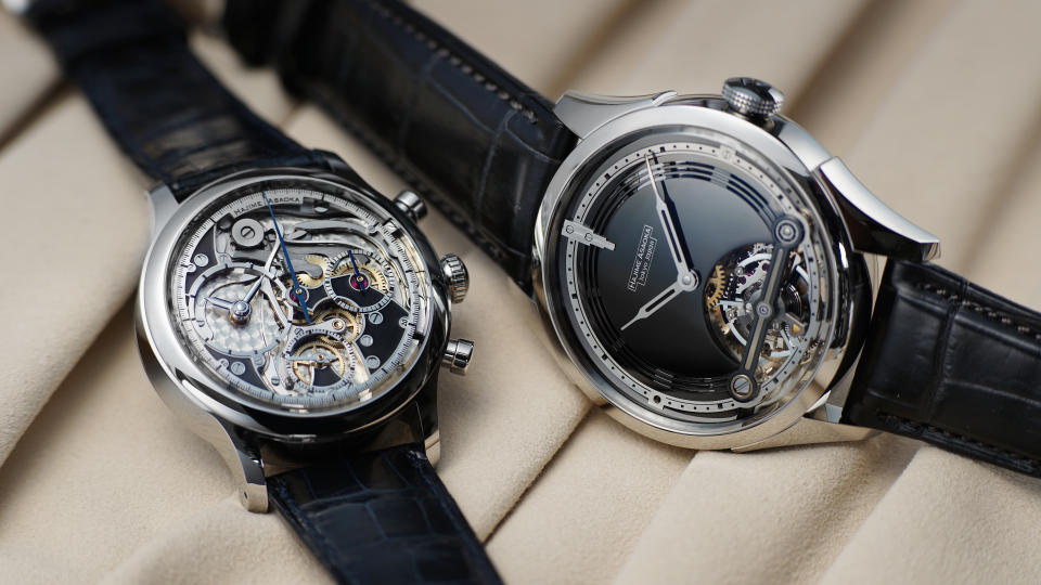 The Hajime Asaoka 38 mm Chronograph, left, and 43 mm Project-T Tourbillon, both in stainless steel, prices upon request