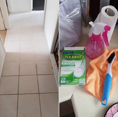Massage therapist Suz thought the grout between her tiles was actually grey because nothing had cleaned it so well. Photo: Facebook/Mums who Clean
