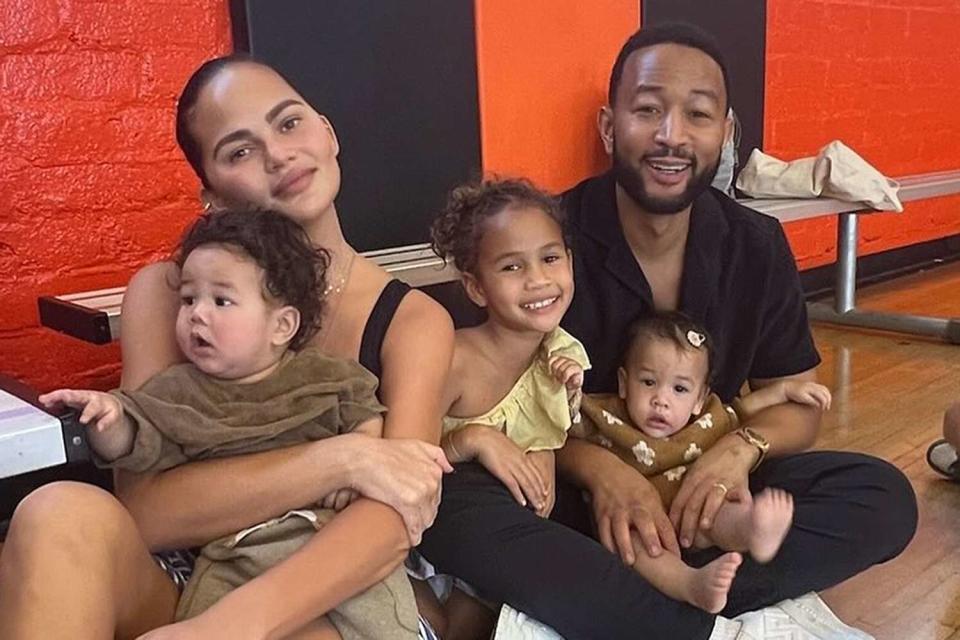 <p>Chrissy Teigen/Instagram</p> Chrissy Teigen, John Legend with kids Wren, Luna and Esti.