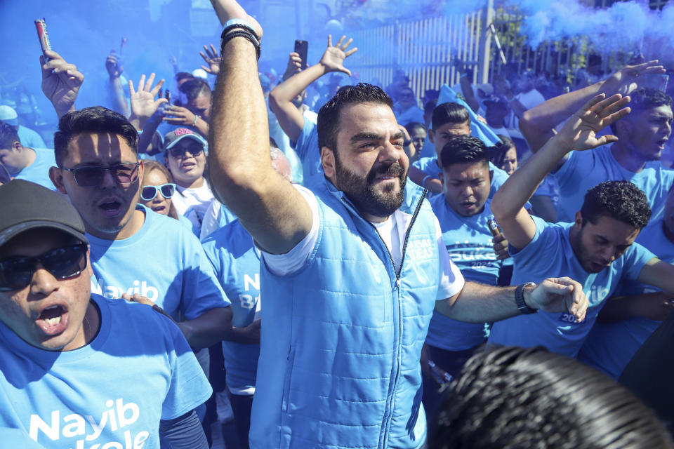 Xavier Bukele, secretary general of President Nayib Bukele's Nuevas Ideas political party, arrives to a polling station to vote in general elections in San Salvador, El Salvador, Sunday, Feb. 4, 2024. (AP Photo/Salvador Melendez)