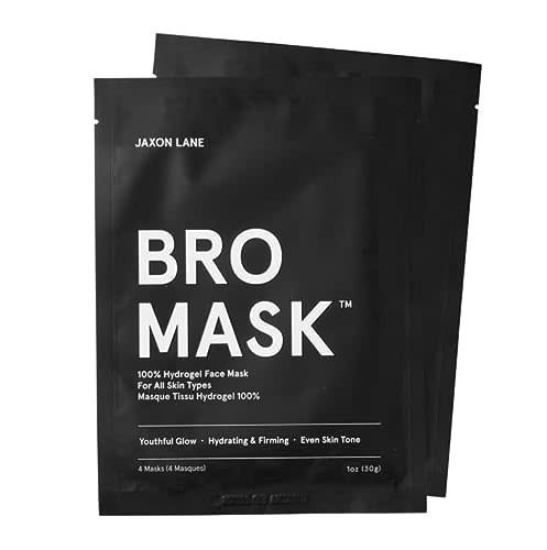 BRO MASK: Korean Face Mask for Men | 2 Pc. Hydrating Anti Aging Sheet Masks Contains Vitamin C, Vitamin E, Hyaluronic Acid, Hydrolyzed Collagen for Face Care & Acne Treatment by Jaxon Lane (4 Pack) (AMAZON)