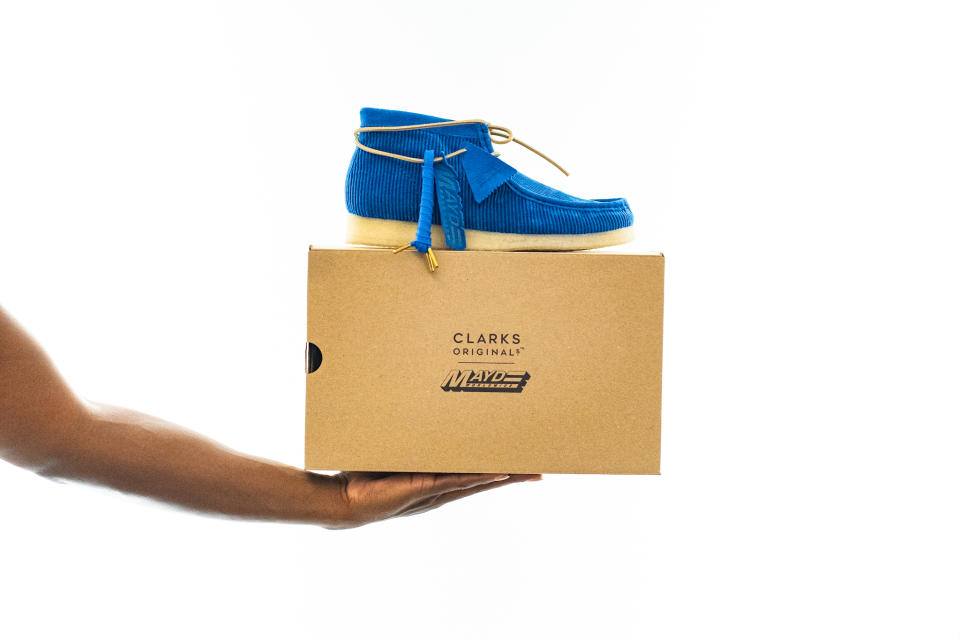 Clarks Originals x MAYDE WORLDWIDE Wallabee “Pacific Blue” packaging