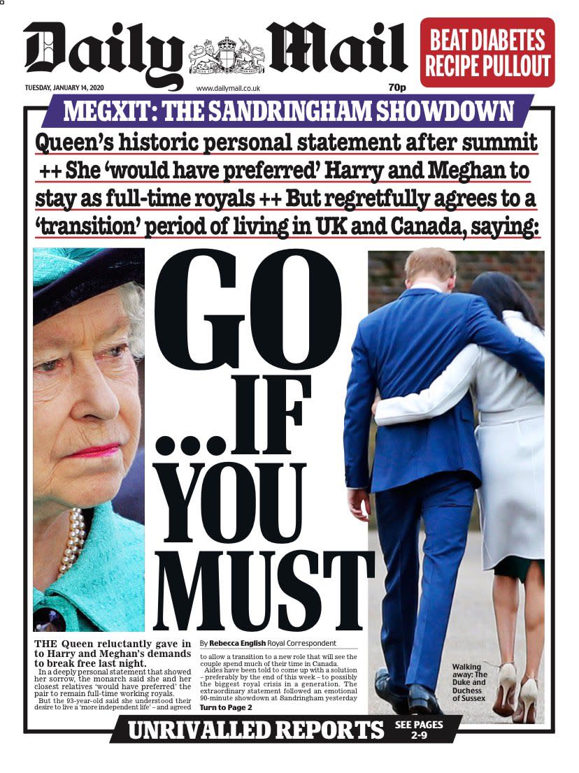 "Go... if you must" ran the headline in the Daily Mail