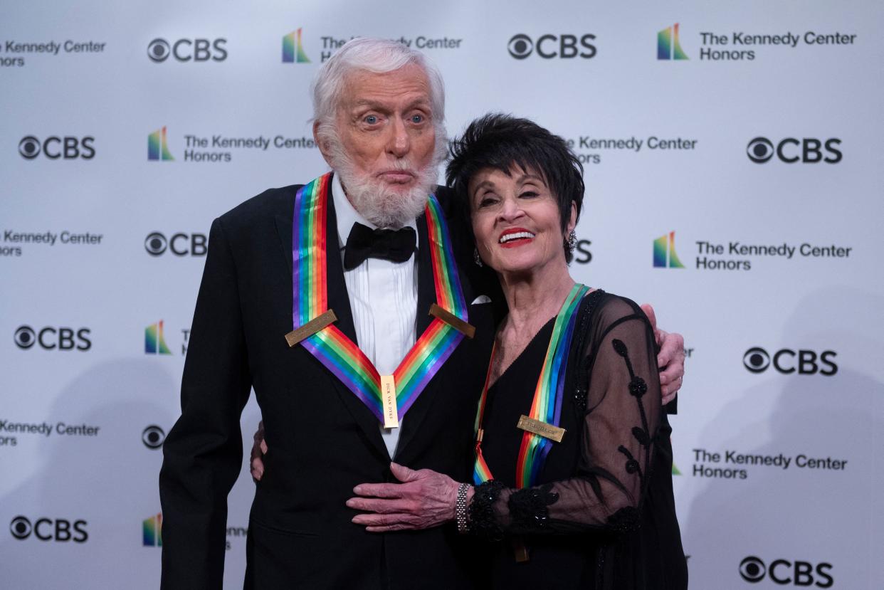 Dick Van Dyke and Chita Rivera attend the 43rd Annual Kennedy Center Honors at the Kennedy Center on May 21, 2021 in Washington, D.C. (Photo by Andrew Caballeo-Reynolds/AFP via Getty Images)