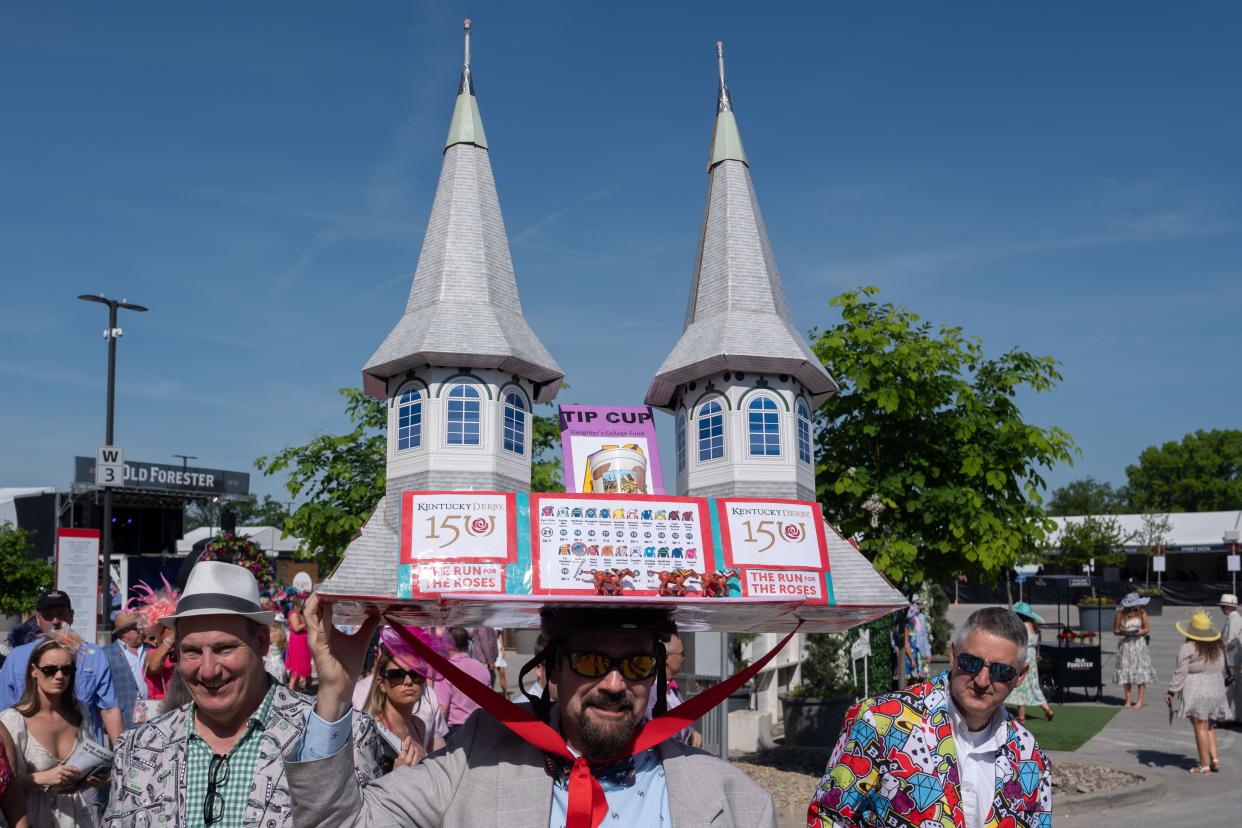 Chris Lowber wears his twin spires hat that’s worn for the past 18 years to Thurby on Thursday, May 2, 2024 at Churchill Downs.