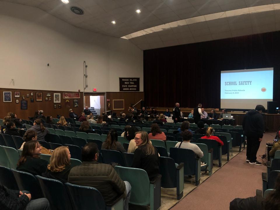 Tiverton School Committee and Superintendent Peter Sanchioni addressed a crowd of parents and students on updates to school safety on Thursday.