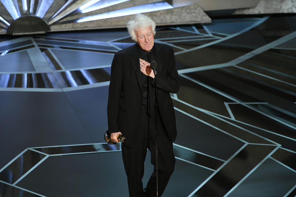 Cinematographer Roger A. Deakins accepts Best Cinematography for 'Blade Runner 2049' onstage during the 90th Annual Academy Awards at the Dolby Theatre at Hollywood & Highland Center on March 4, 2018 in Hollywood.