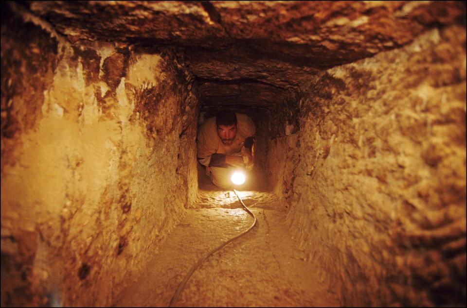 <p>The narrow access corridors that run throughout the Pyramids are barely wide enough for a person to crawl through. Would you enter a shaft? </p>